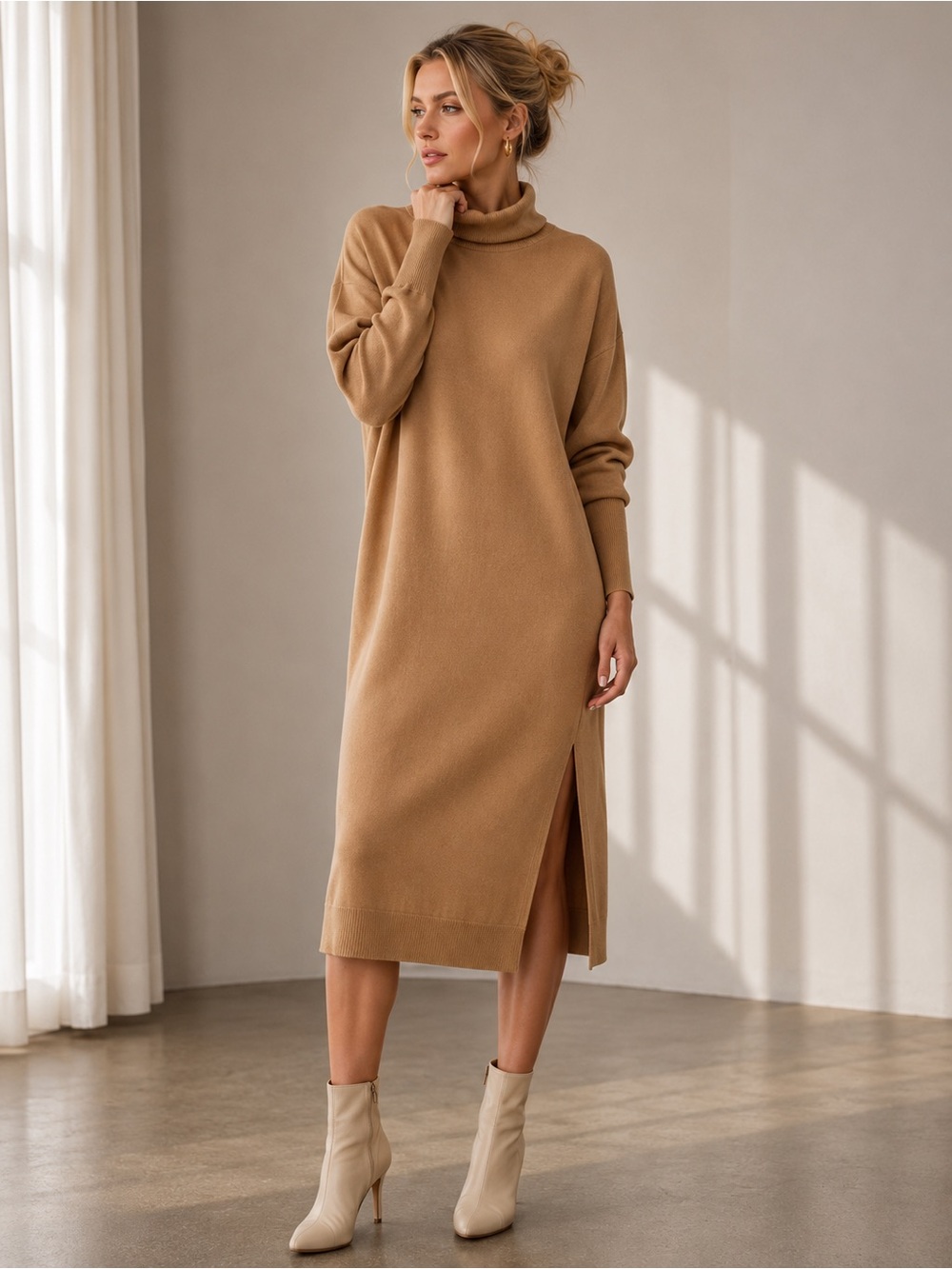 ARITZIA Wilfred Cyprie Turtleneck Sweater Dress Camel Brown / Size Small - Picture 1 of 11